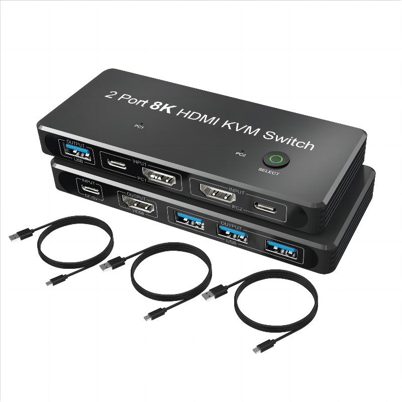 2 Port 8K DisplayPort 1.4  KVM Switch