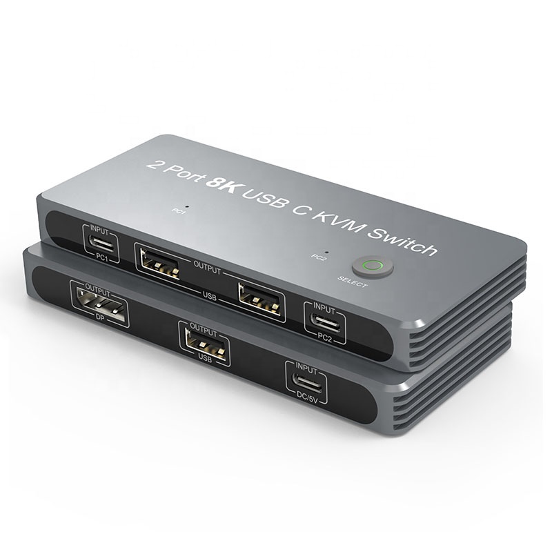 2 Ports 8K USB-C DisplayPort 1.4 KVM Switch